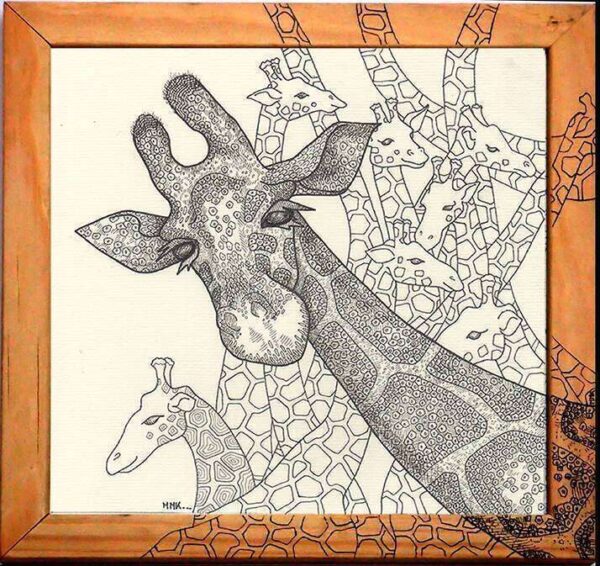 Girafes dentelle, stylo, cadre décoré