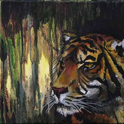 Carte postale représentant un tigre dans la jungle.