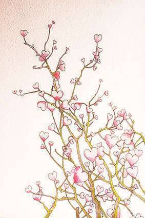 arbres à feuilles en forme de cœur rose