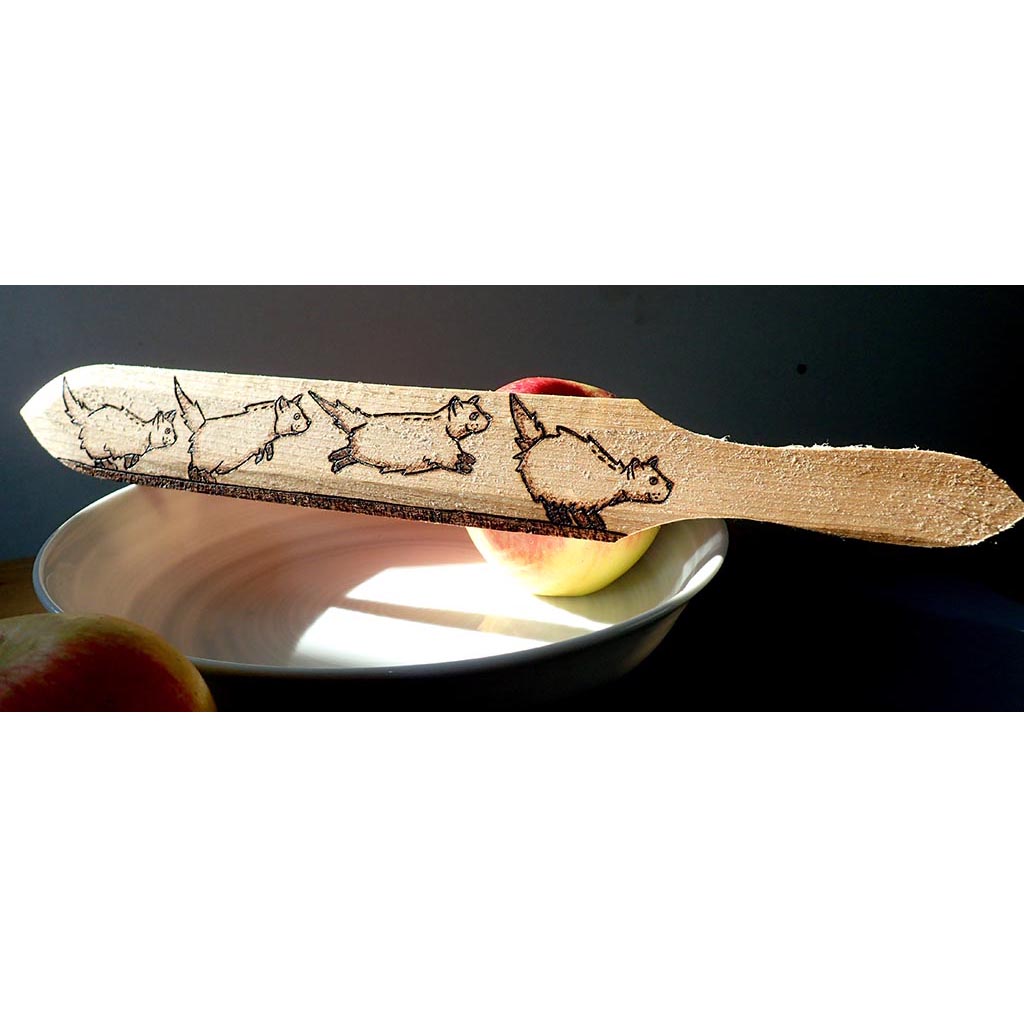 spatule de cuisine pyrogravée pièce unique chats