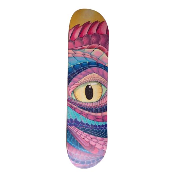 Skateboard œil de dragon, teintes roses